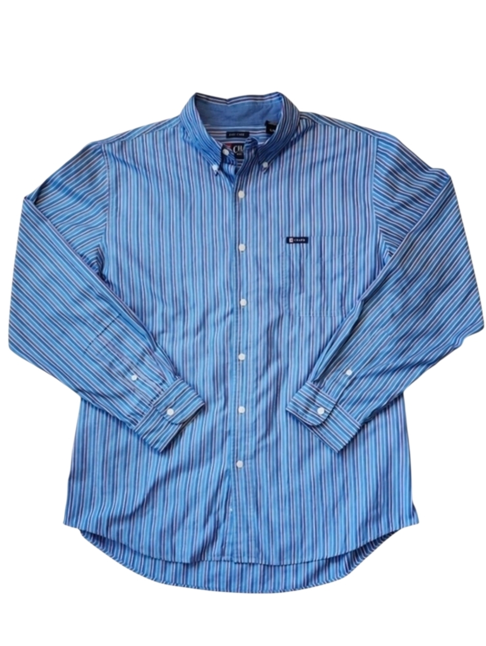 Chaps Large Blue and Red Striped Easy Care Button Down Shirt Classic Preppy